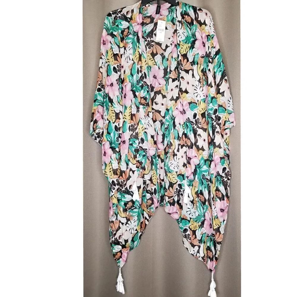 Onessize Lane Bryant Floral Tasseled Scarf Ruana